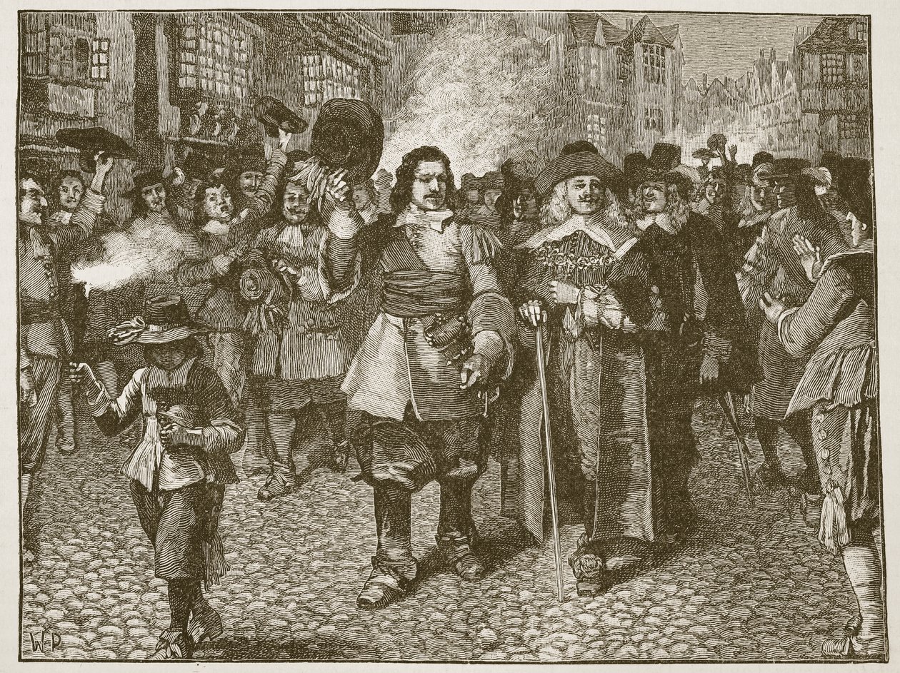 Mottagning av Monck i City of London, illustration från Cassells Illustrated History of England (sepiafoto) av English School