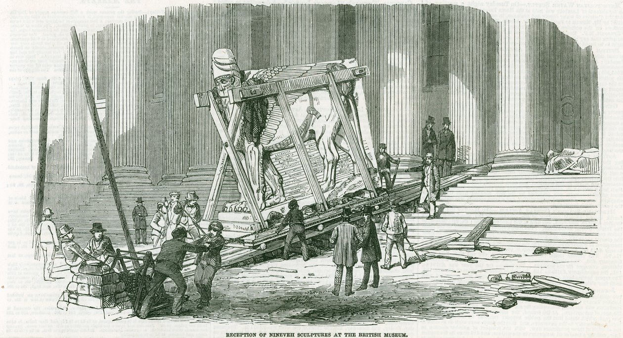 Mottagande av skulpturer från Nineveh på British Museum (gravyr) av English School