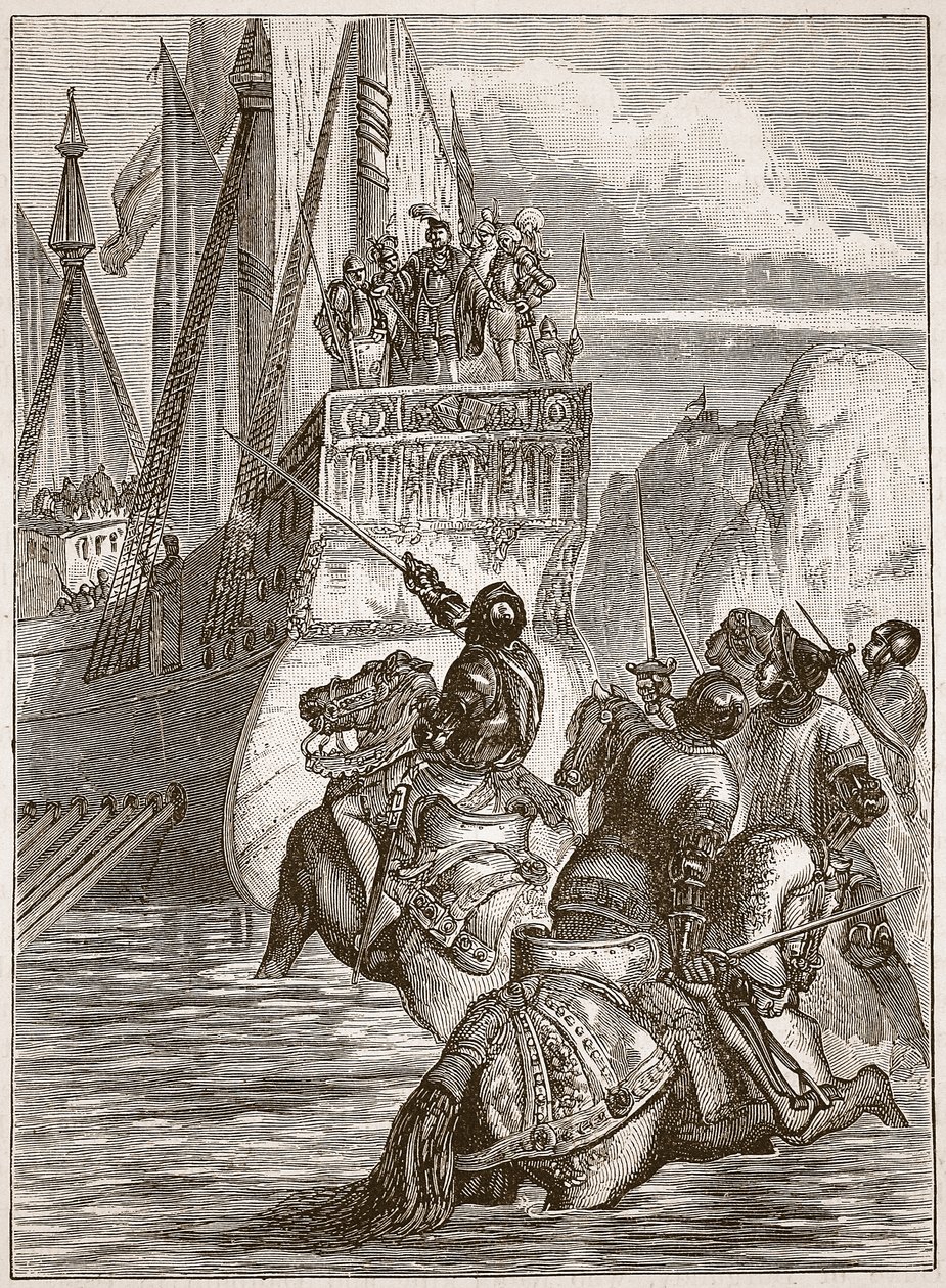 Mottagning av kejsaren Sigismund, illustration från Cassells Illustrated History of England (sepiafoto) av English School