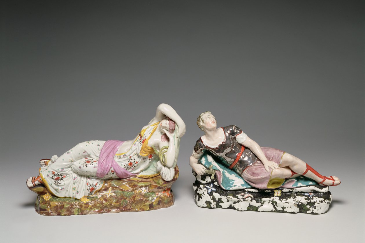 Liggande figurer av Cleopatra (69-30 f.Kr.) och Mark Antony (ca. 82-30 f.Kr.), Staffordshire, ca. 1810-20 (pärlgods) av English School