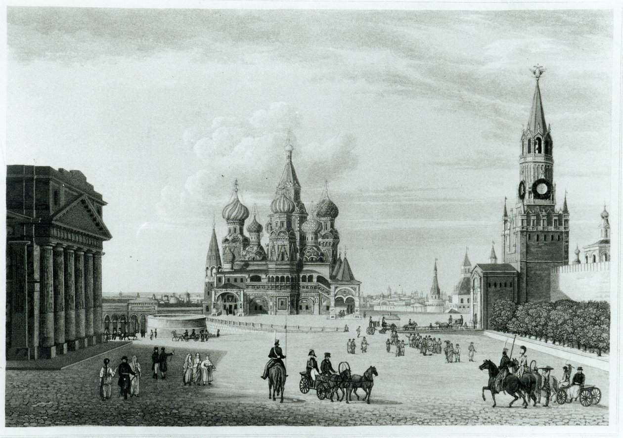 Röda torget, Moskva, från The Character of the Russians and a Detailed History of Muscovy av Robert Lyall, publicerad 1823 av English School