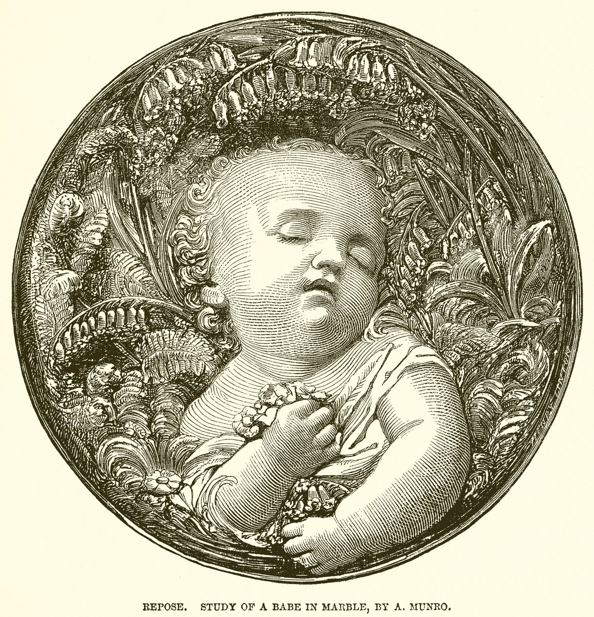 Repose. Studie av ett barn i marmor, av A. Munro (gravyr) av English School