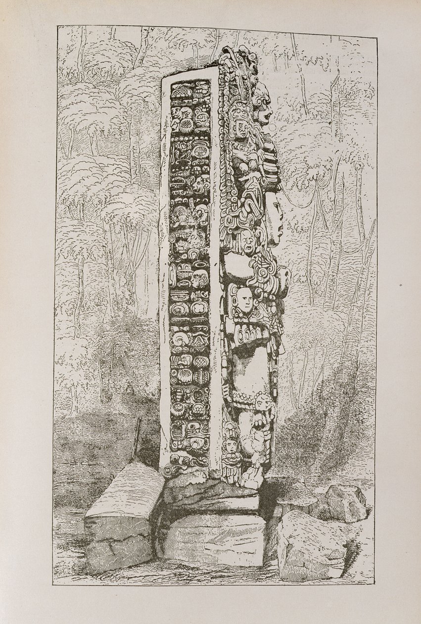 Representation av Mayan hieroglyfer på en Stele, från "Narrative and Critical History of America", pub. år 1889 av English School