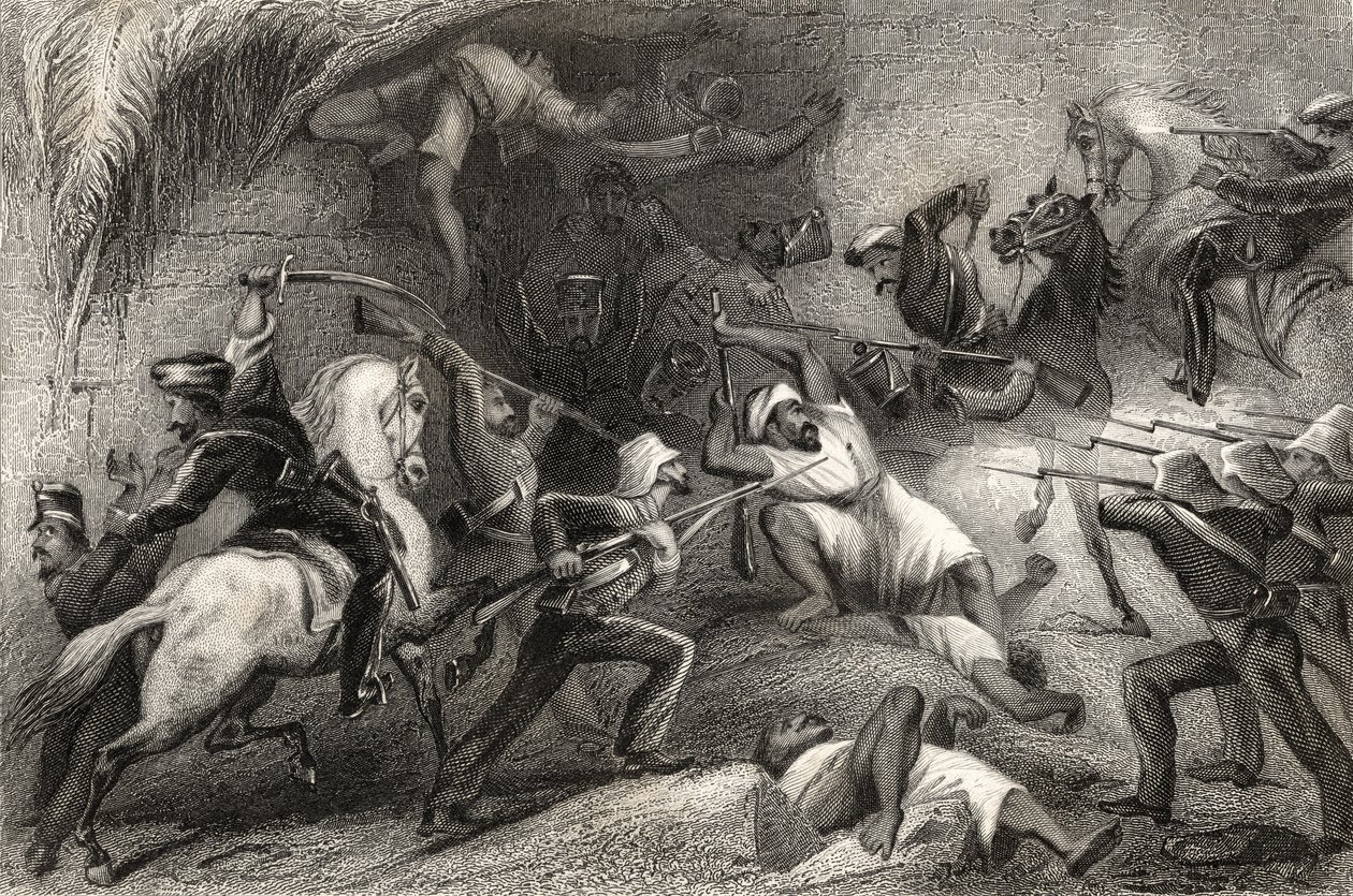 Repulse of a sortie from Delhi, från "The History of the Indian Mytery" publicerad 1858 av English School