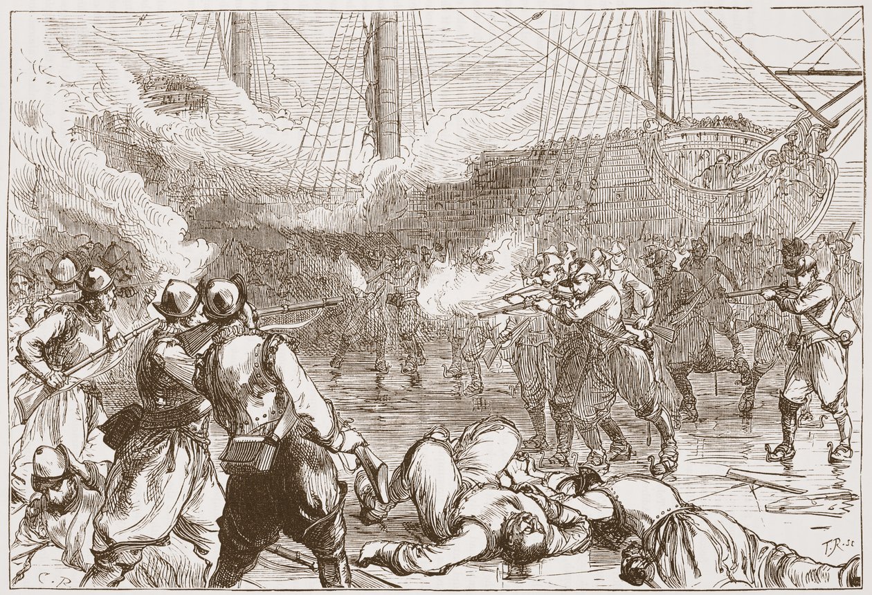 Repulse of the Spanish Soldiers at Amsterdam, illustration från The History of Protestantism av James Aitken Wylie (1808-1890), pub. 1878 av English School