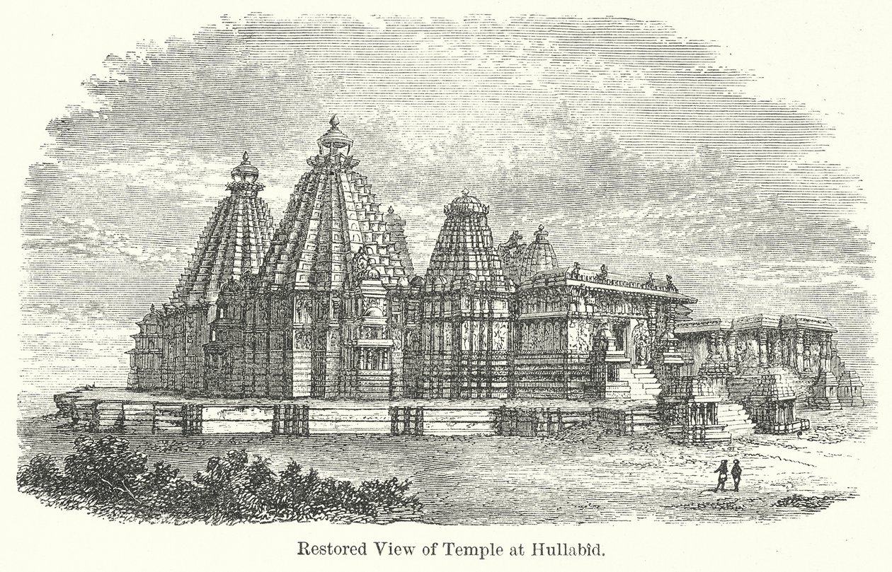 Restaurerad vy av templet vid Hullabid (gravyr) av English School