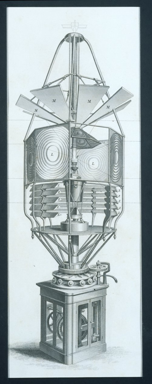 Revolving Dioptric Apparatus for a Lighthouse, från Cyclopaedia of Useful Arts & Manufactures redigerad av Charles Tomlinson, ca 1880-talet av English School