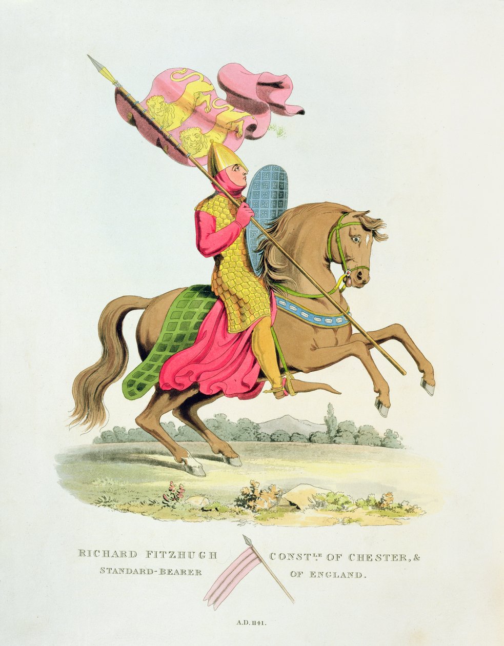 Richard Fitzhugh, konstapel av Chester och fanbärare av England, 1141, från Ancient Armor av Samuel Rush Meyrick, 1824 av English School