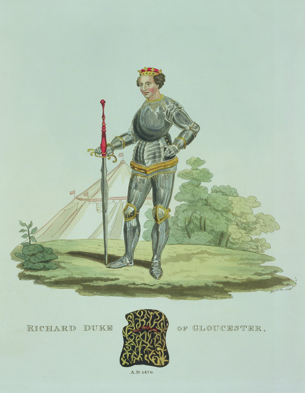 Richard III (1452-85) 1470, graverad av W. Maddocks, från Ancient Armor av Samuel Rush Meyrick, 1824 av English School