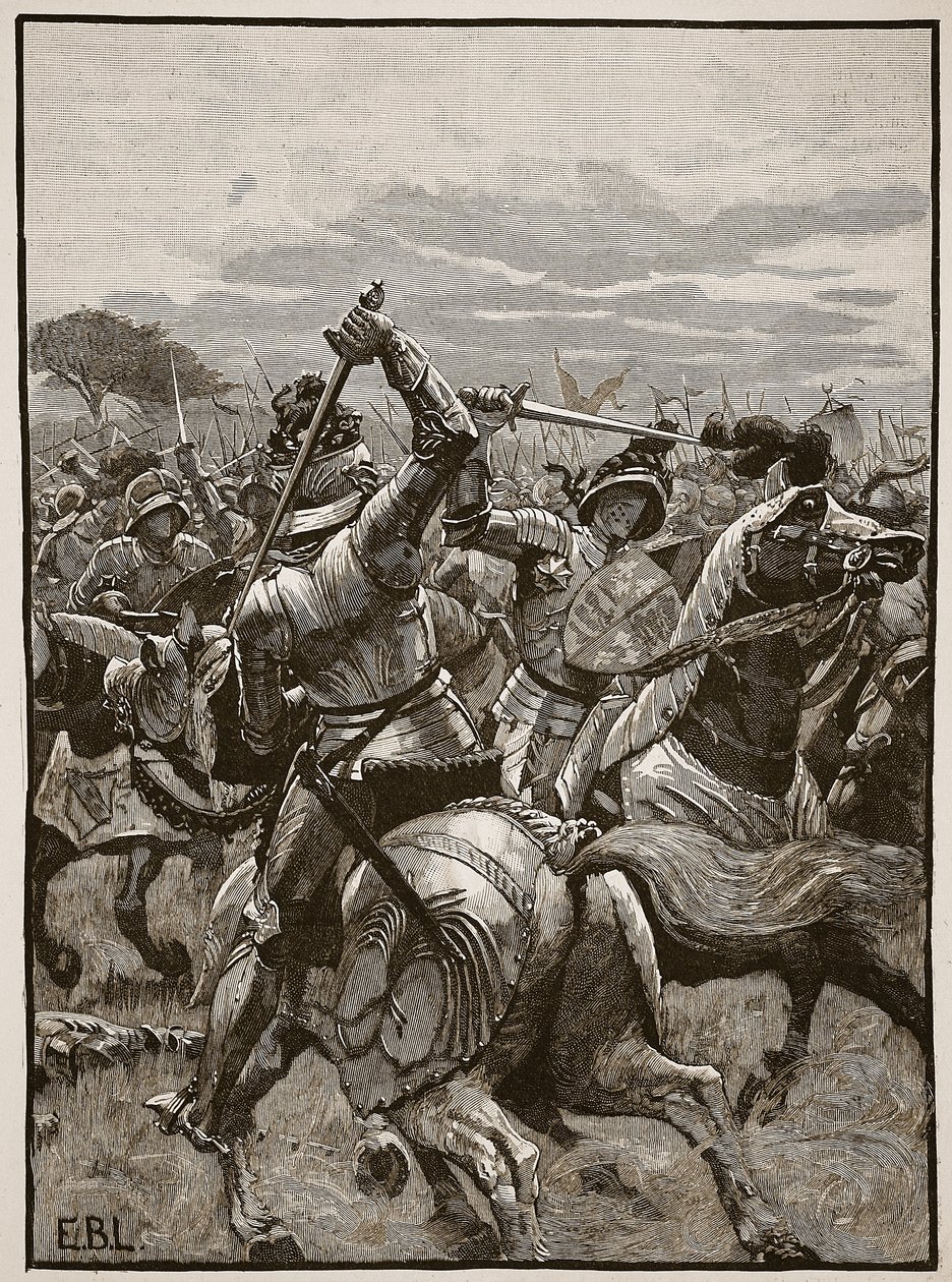 Richard III vid slaget vid Bosworth, illustration från Cassells Illustrated History of England (sepiafoto) av English School