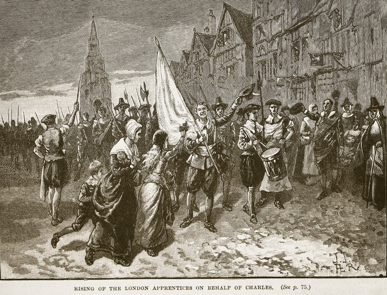 Rising of the London Apprentices på uppdrag av Charles, illustration från Cassells Illustrated History of England (sepiafoto) av English School