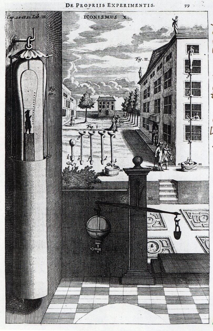 Robert Boyles designar och idéer för vakuumpumpen publicerad 1669 av English School
