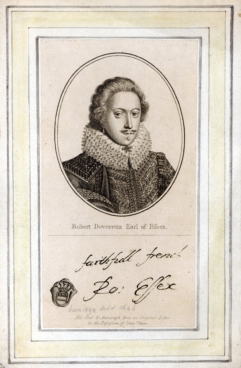 Robert Devereux, 3:e earl av Essex (1591-1646), hans sigill och autograf av English School