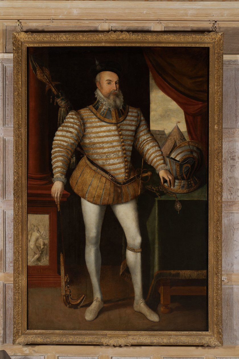 Robert Dudley, Earl of Leicester, ca 1532-88 (olja på duk) av English School
