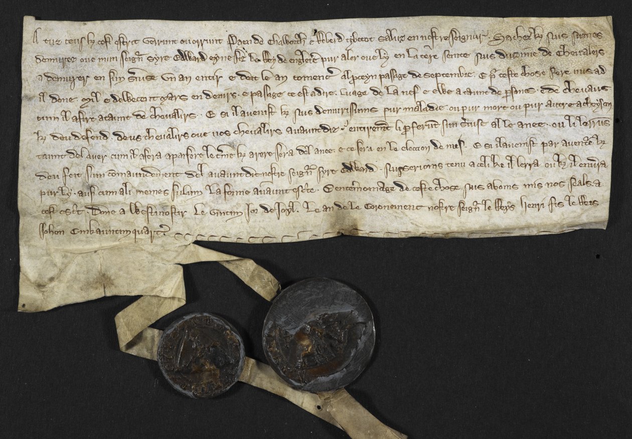 Robert Tybetot: Åtagande att tjäna i det heliga landet: 1270. Paen de Chaworth: Åtagande att tjäna i det heliga landet: 1270 (bläck på pergament) av English School