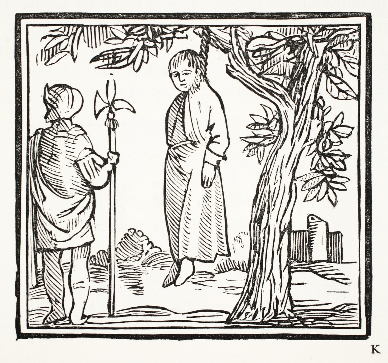 Robert hänger sig själv, illustration från Chap-books of the Eighteenth Century av John Ashton, pub. 1882 av English School