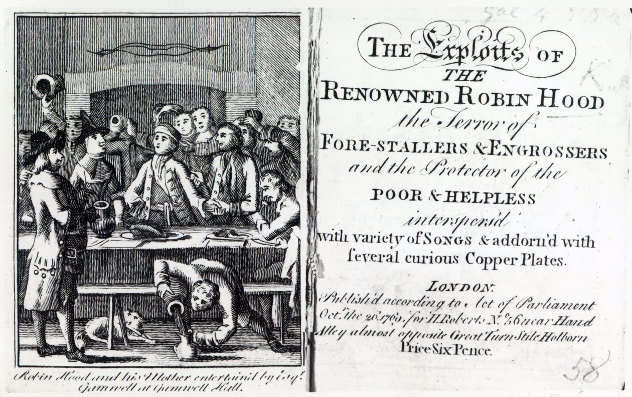 Robin Hood och hans mor underhölls av Esq Gamnell i Gamnell Hall, frontispice till 