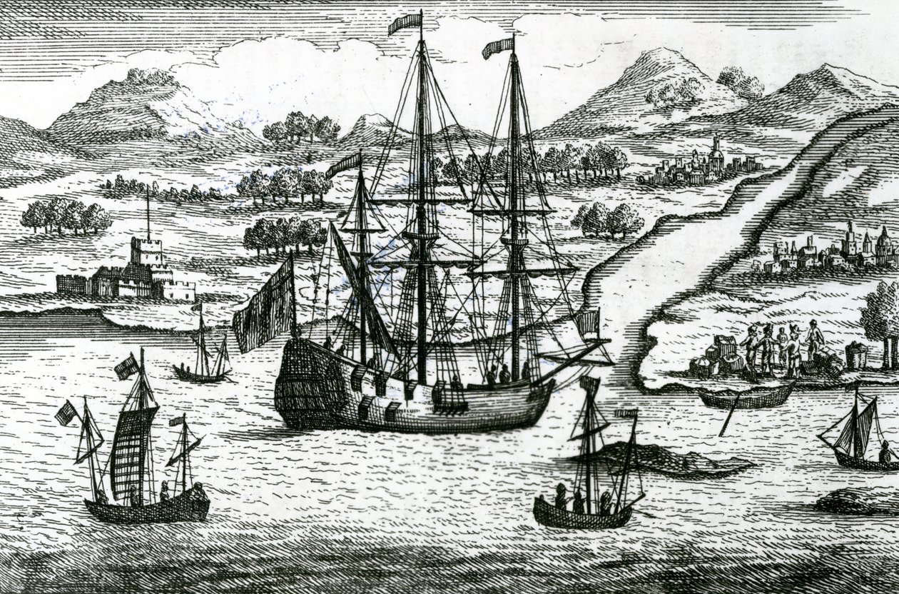 Robinson Crusoe flyr från Kambodja går in i en hamn i norra Kina av English School