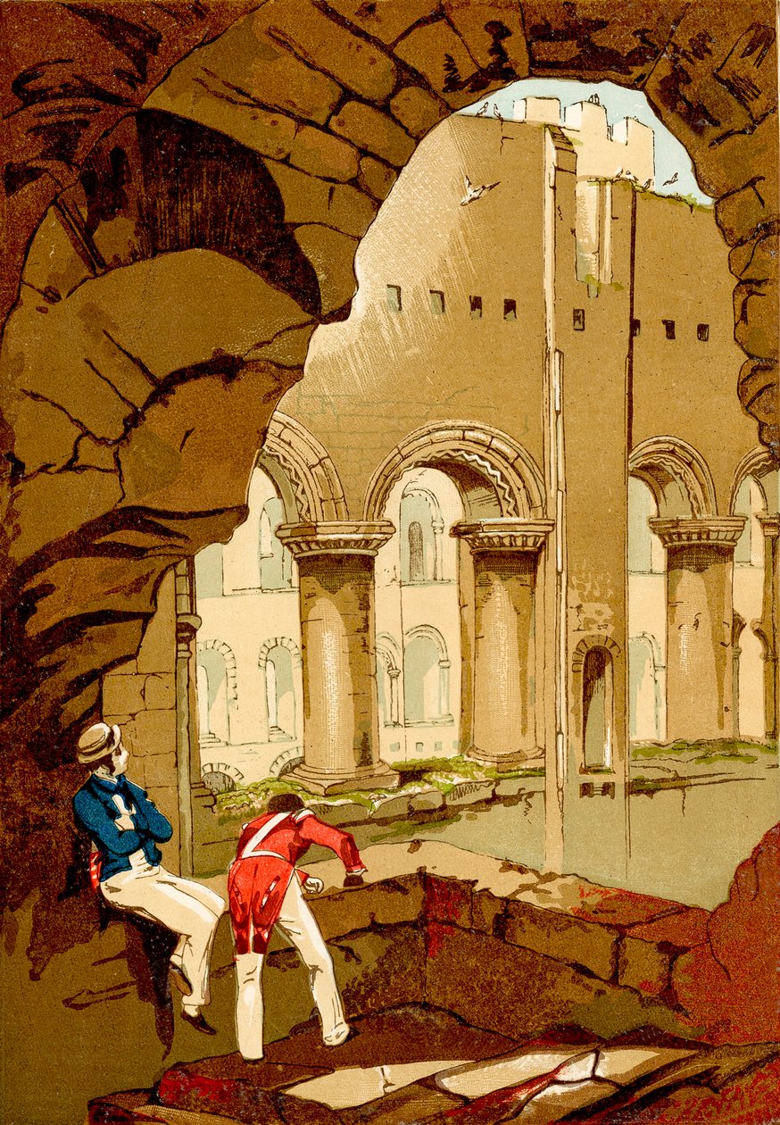 Rochester Castle, interiör (kolorerad gravyr) av English School
