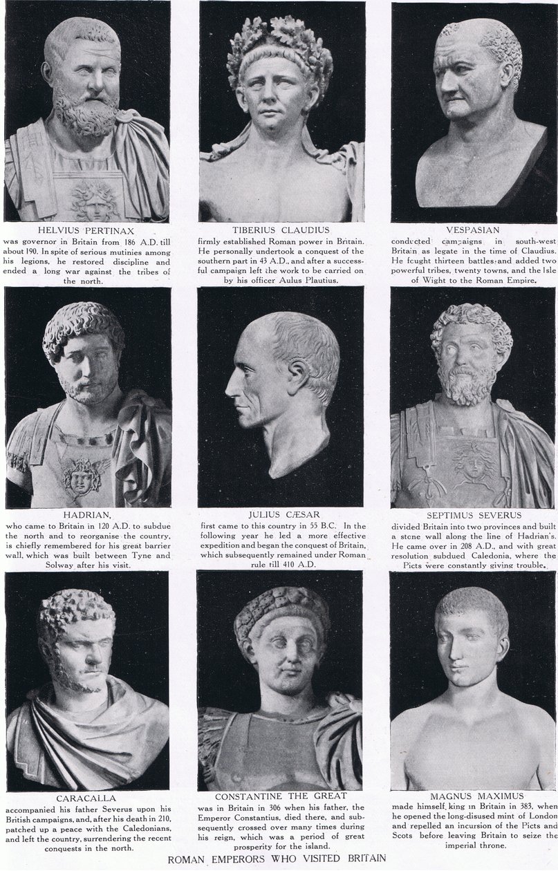 Romerska kejsare som besökte Storbritannien, illustration från Hutchinsons History of the Nations, c.1910 av English School