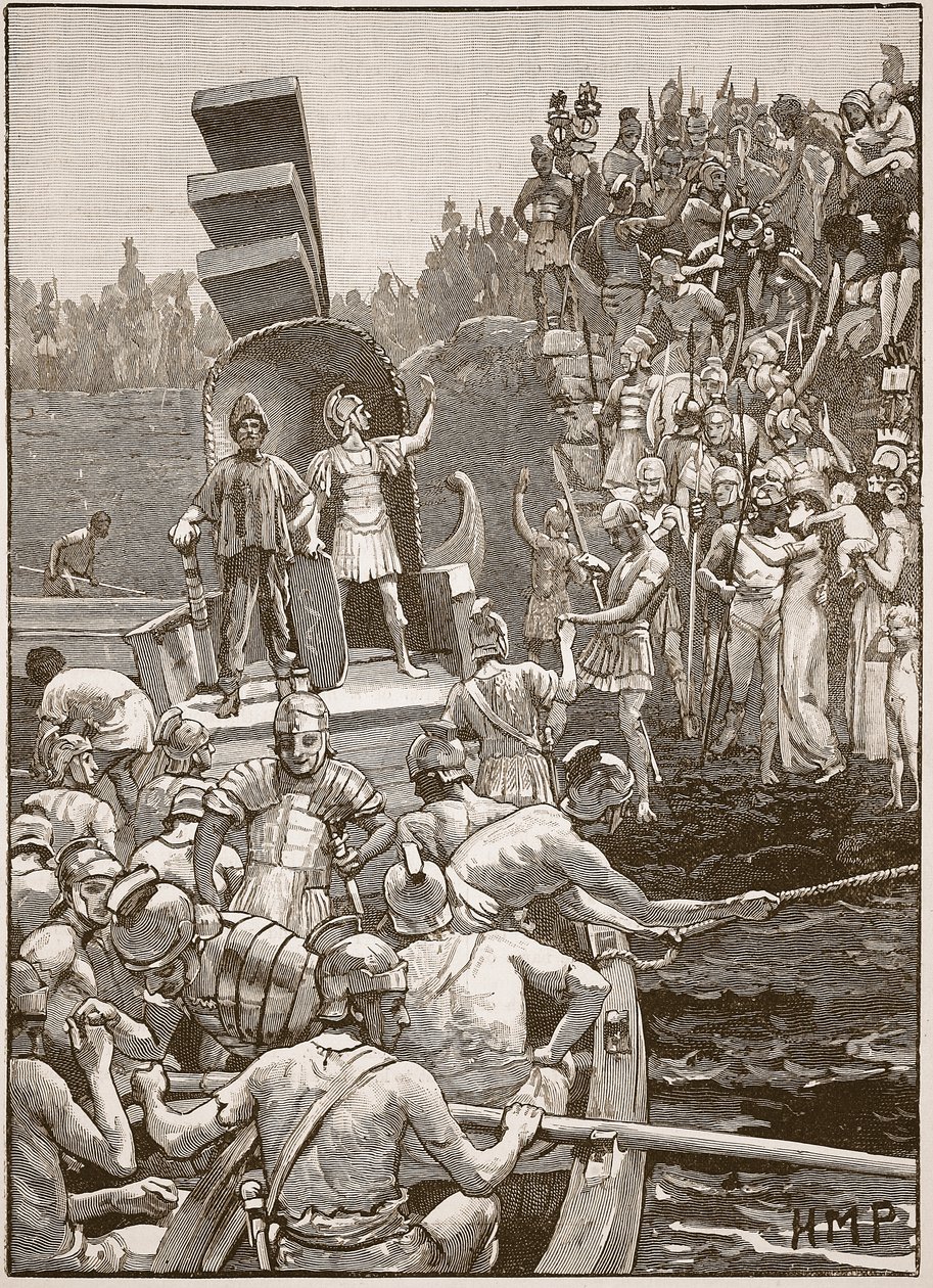 Romerska soldater lämnar Storbritannien, illustration från Cassells Illustrated History of England (sepiafoto) av English School