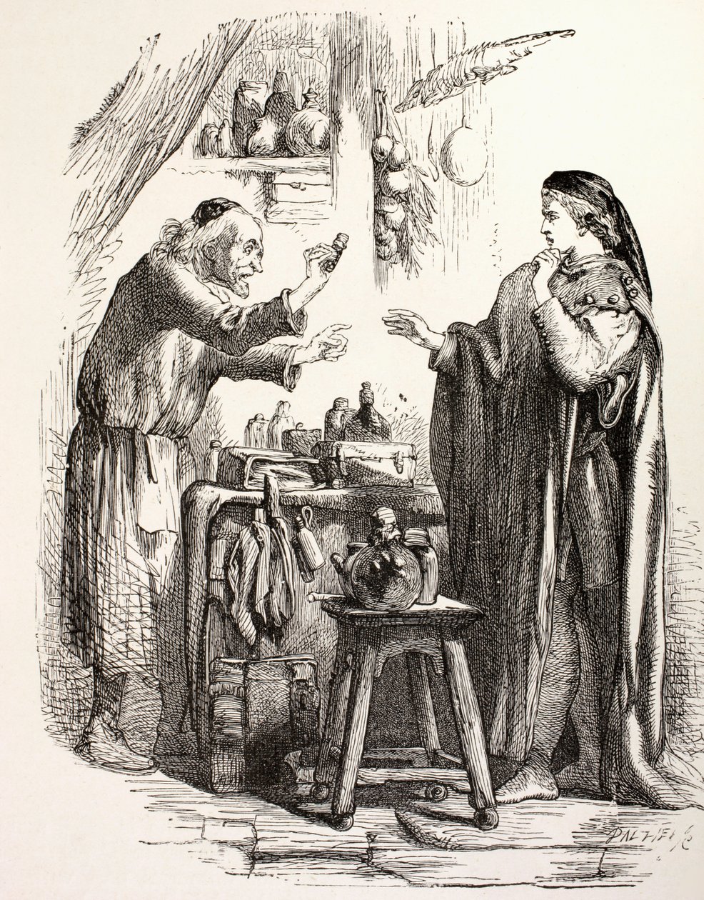 Romeo köper gift från apoteket, illustration från Romeo och Julia, från 