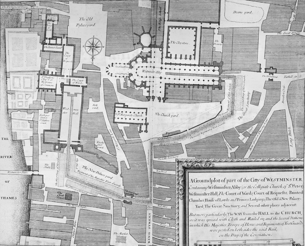 Rutten för James II:s kröningsprocession från Westminster Hall till Westminster Abbey av English School