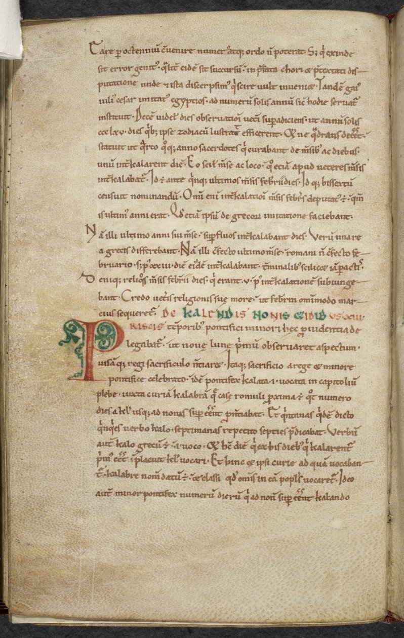 Royal 13. A.XI, f.47vInitial P.De temporum ratione.Bede the Venerable.Miscellany of computus and astronomi.11th century-12th century av English School