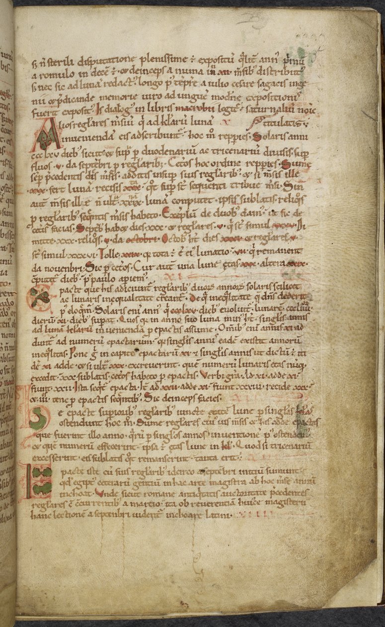 Royal 13. A.XI, f.5 Initial- och marginalritningar, Computus, Helperic of Auxerre (vellum); av English School