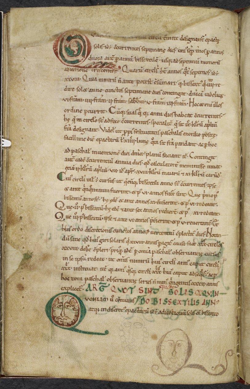 Royal 13. A.XI, f.79v Människoansikten i initialer, De temporum ratione, Bede den ärevördiga (vellum) av English School