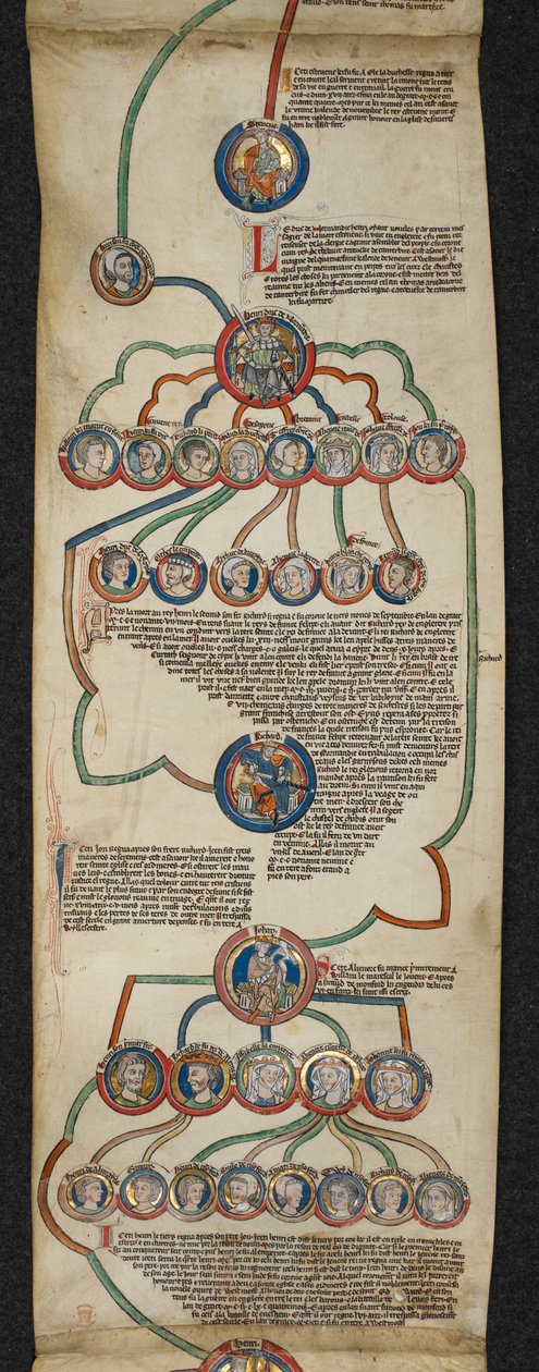 Royal 14 B. VI, Membrane 6, The Royal Genealogy from Steven to John, illustration från 