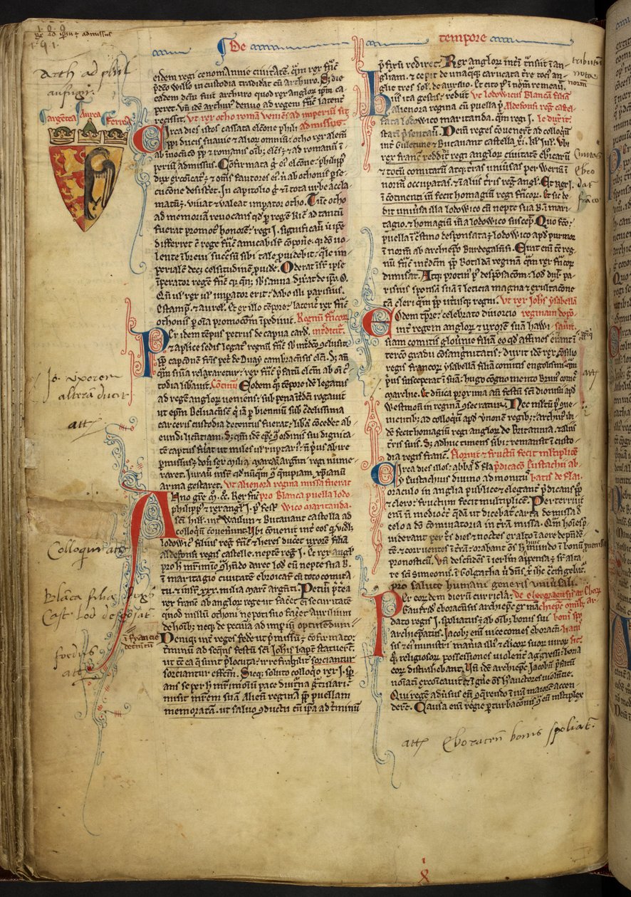 Royal 14 C.VII ff.86v Bordsdekoration med Rikard Lejonhjärtas vapensköld, illustration från 