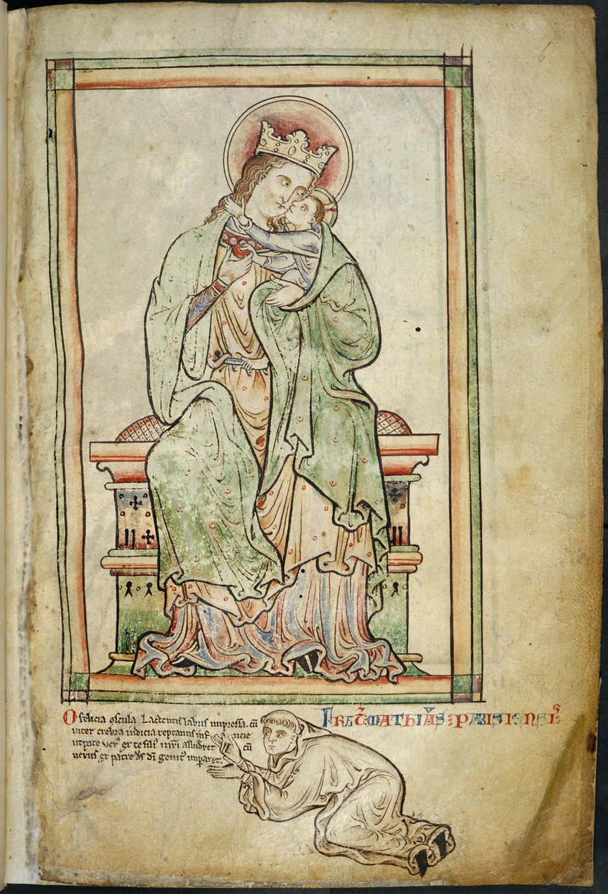 Royal 14 C. VII, f.6 Jungfru och barn med konstnär, illustration från 