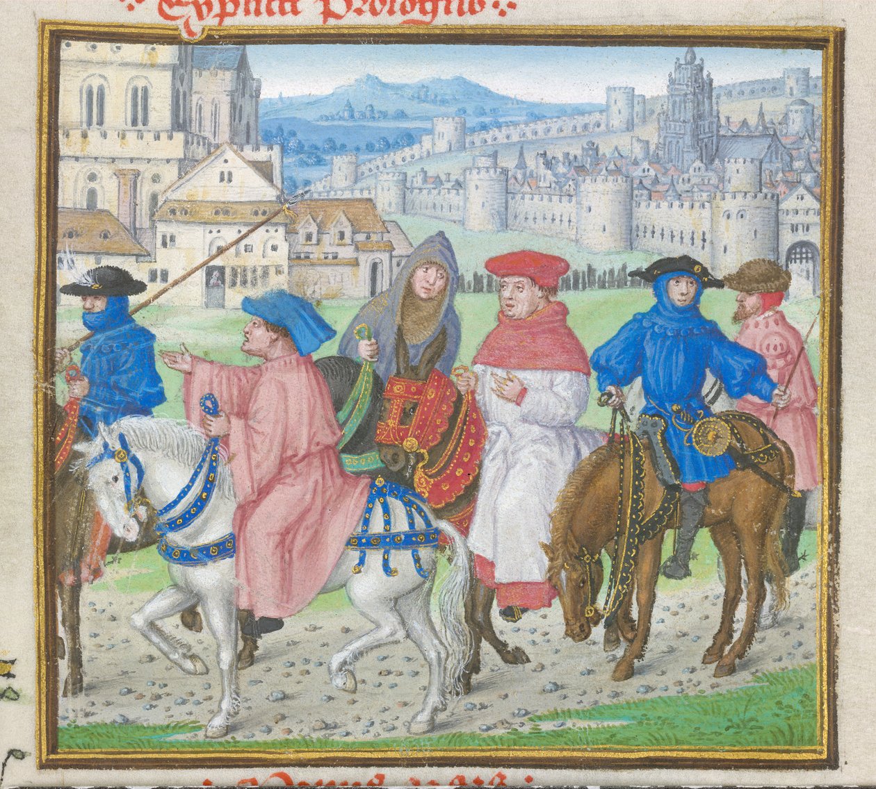 Royal 18 D II f.148 Lydgate and the Canterbury Pilgrims Leaving Canterbury från 