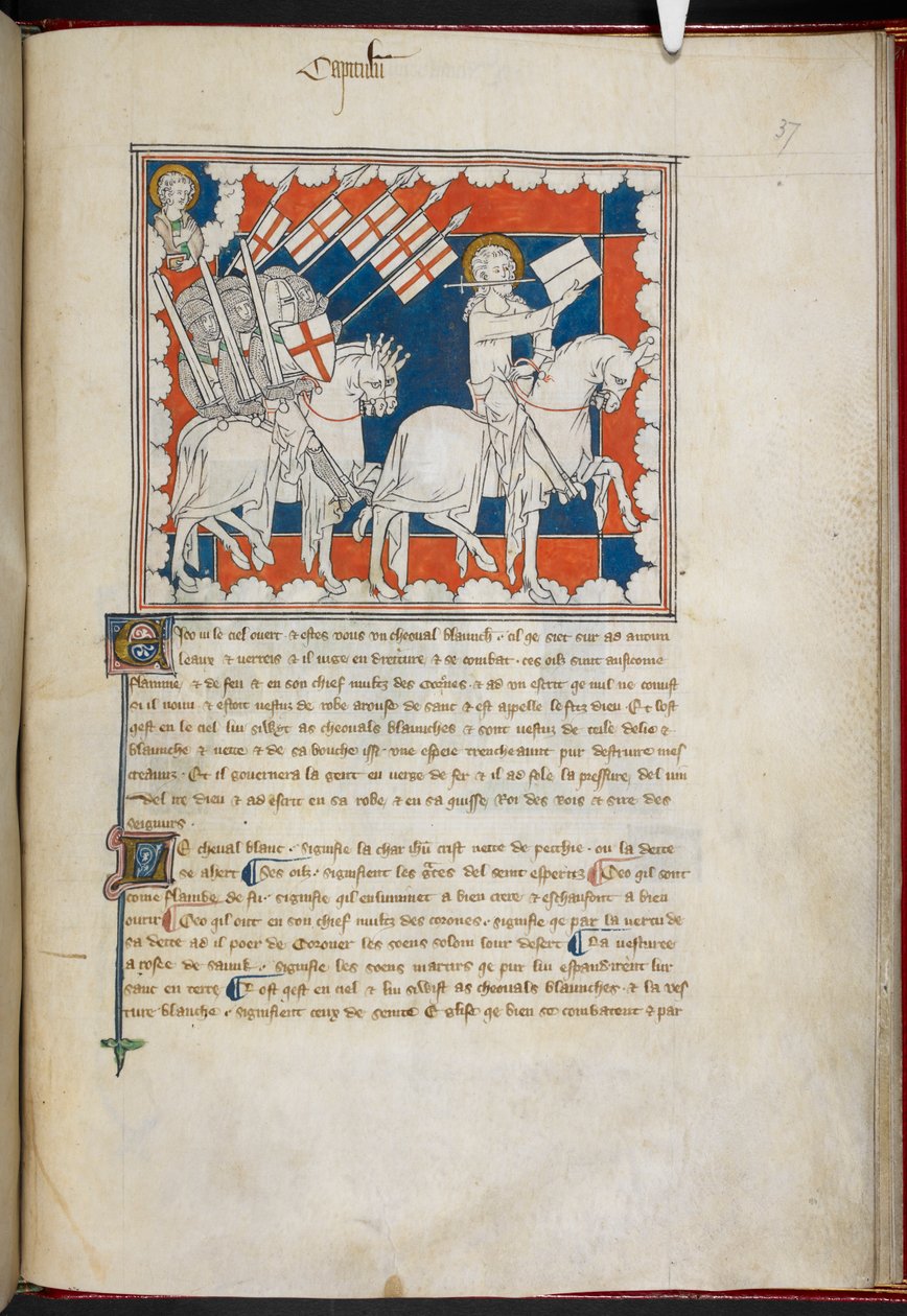 Royal 19 B.XV, F.37 Ryttaren på den vita hästen och hans följare; John ovan, till vänster, från 