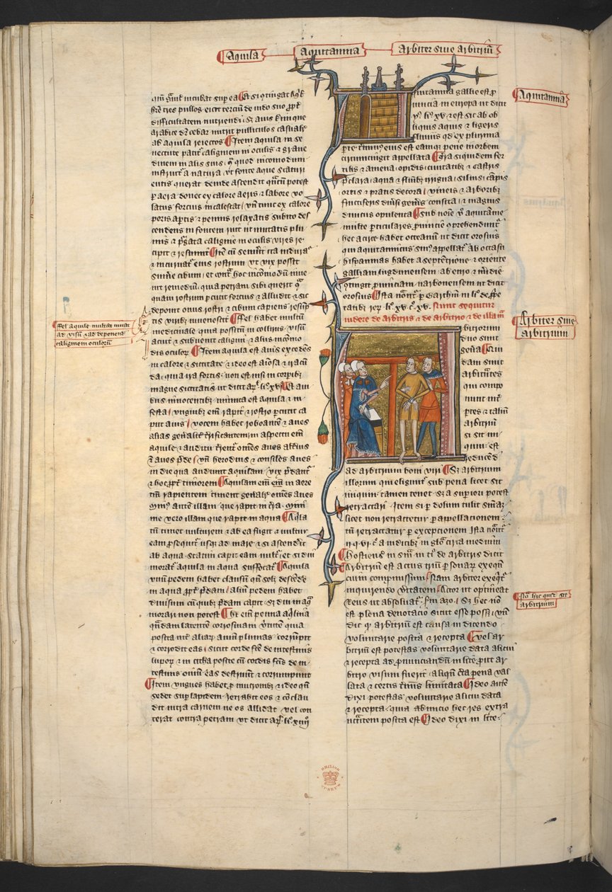 Royal 6 E VI, f.128v Arbiter, Arbitrium (domare, beslut), från 