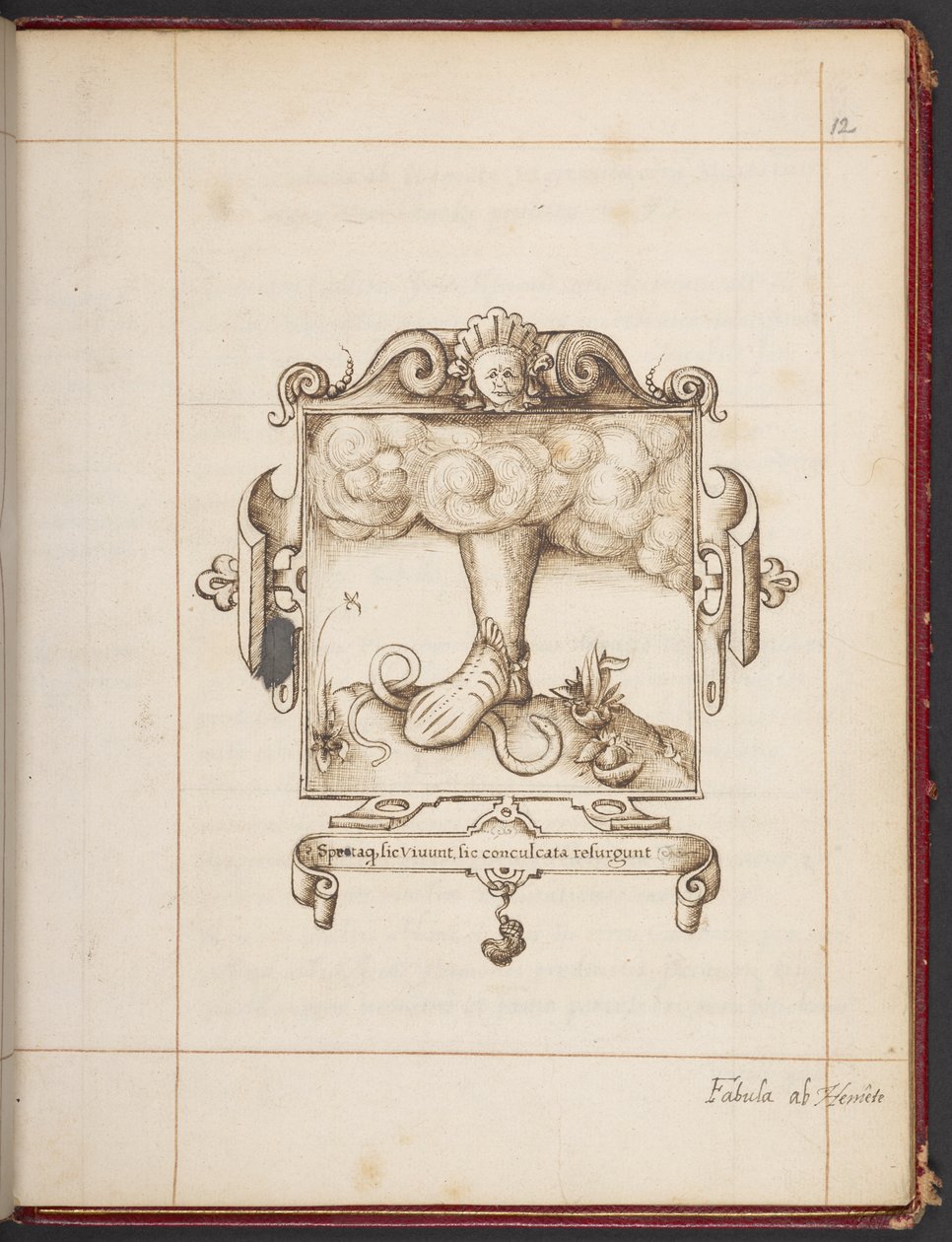 Royal MS 18 A XLVIII, fol. 12r, Emblem med latinskt motto från George Gascoines presentationsexemplar av Eremiten Hemetes av English School