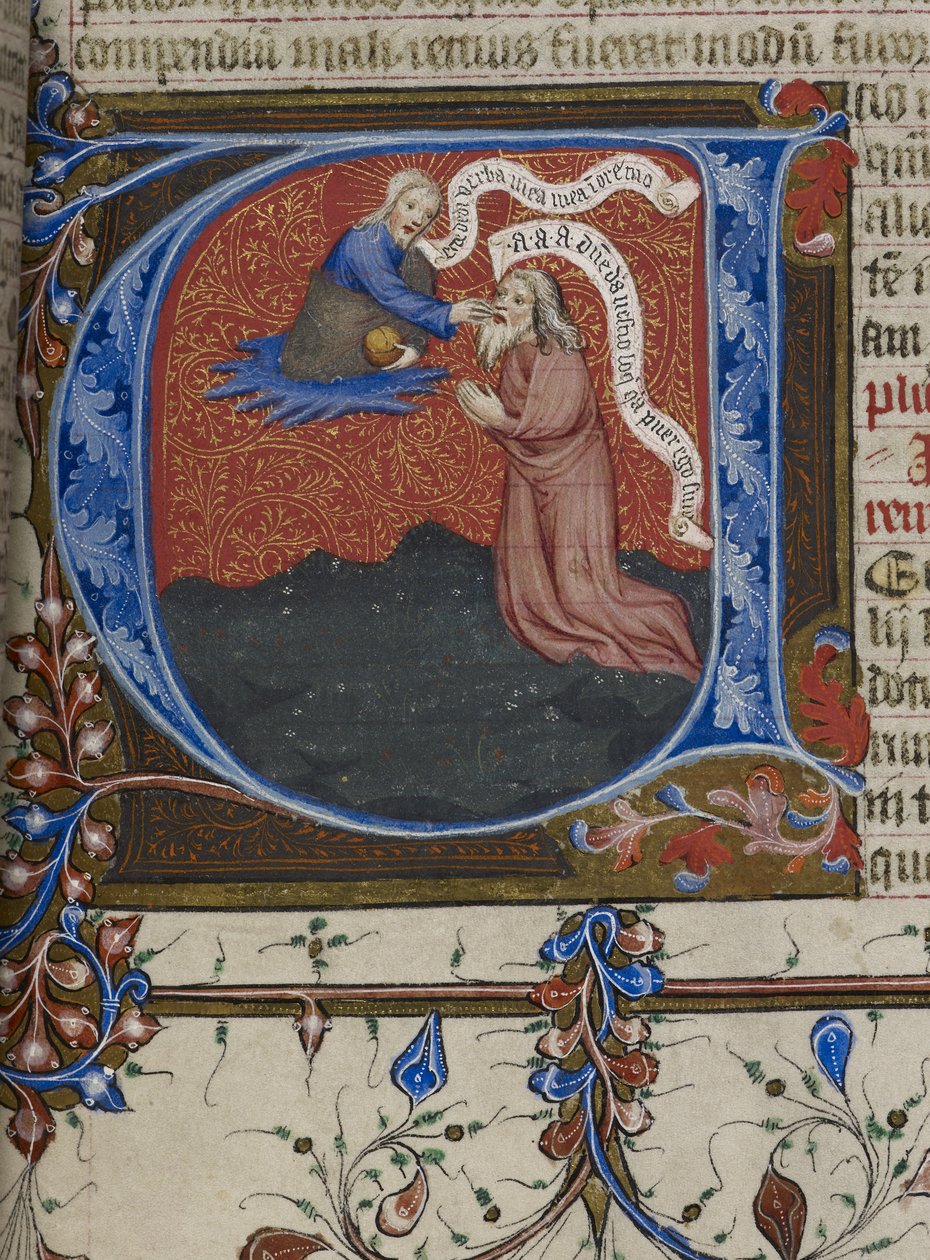Royal MS 1 E IX, f.193 Jeremia inspirerad av Gud (vellum) av English School