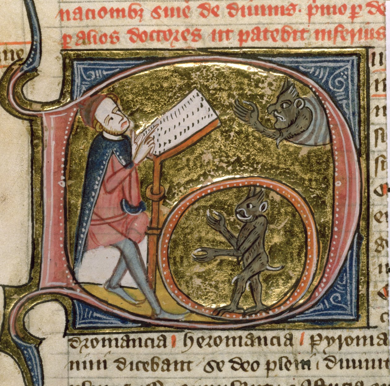 Royal MS 6E VI fol.535v En magiker som kallar demoner, från 