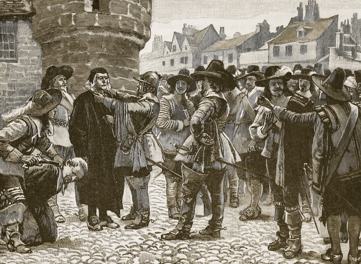 Royalistiska plottrar i Salisbury som förolämpar sheriffen, illustration från Cassells Illustrated History of England (sepiafoto) av English School