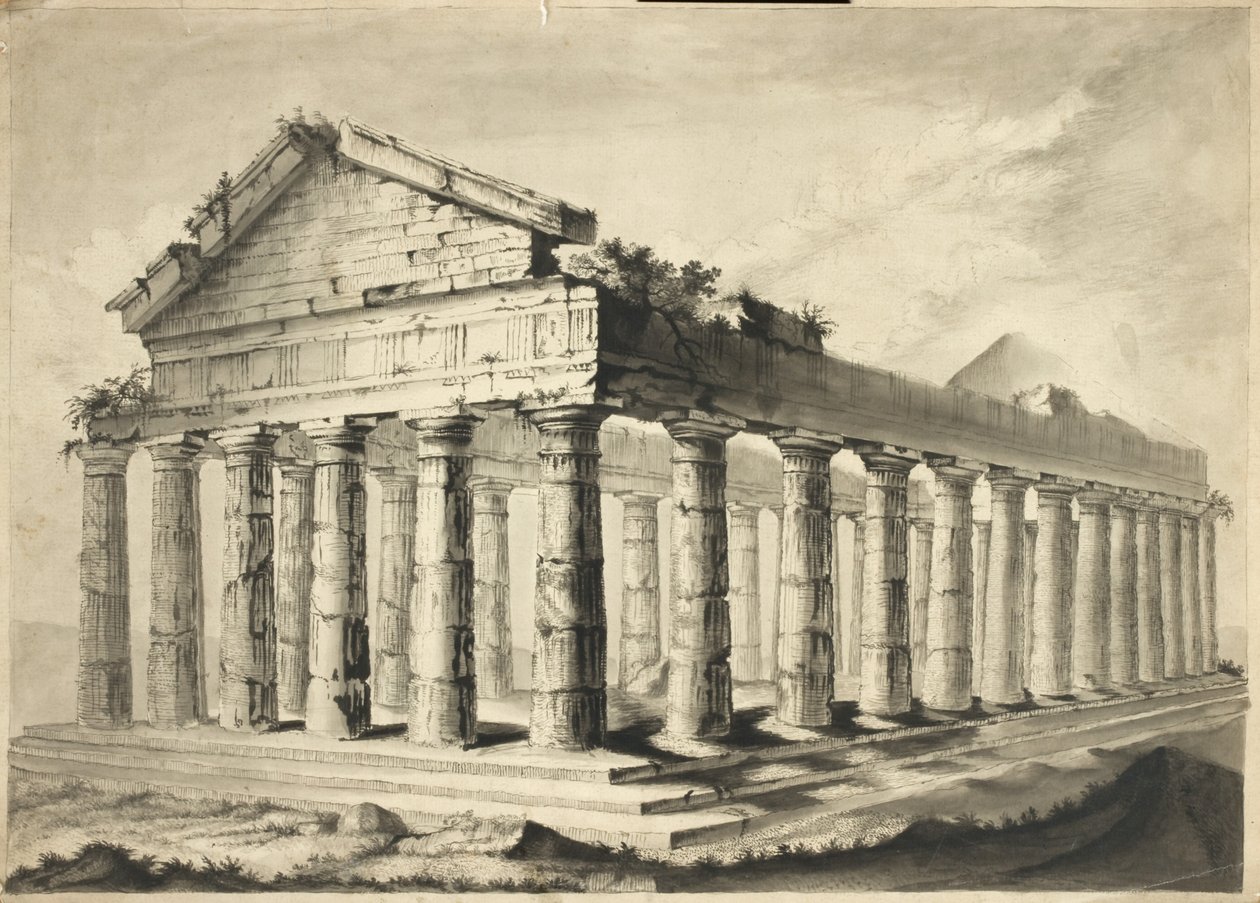 Ruinerat grekiskt tempel (akvarell på papper) av English School