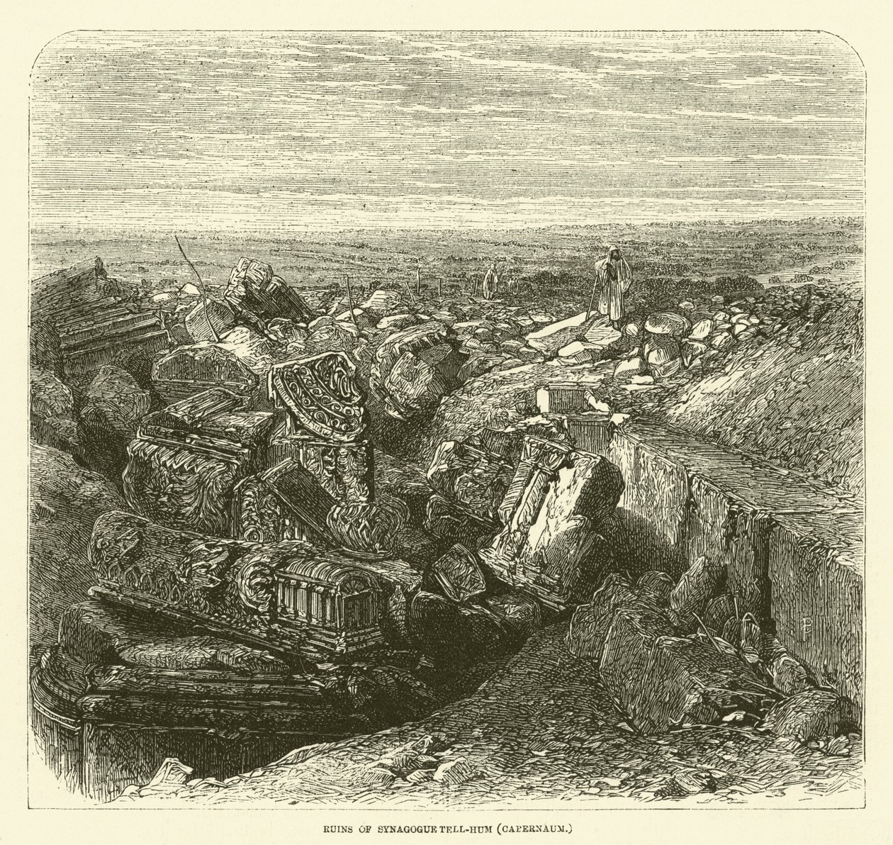 Ruinerna av synagogan Tell-Hum (Kapernaum) (gravyr) av English School