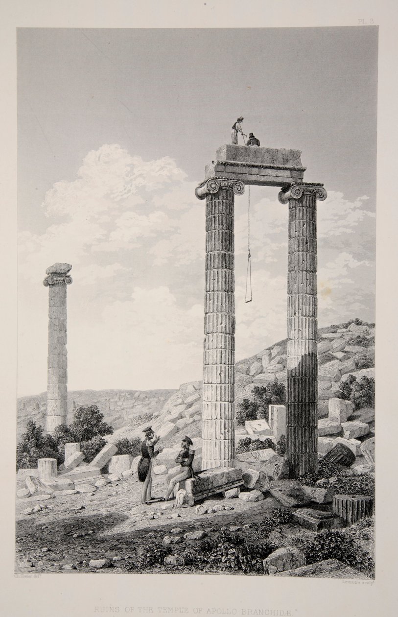 Ruinerna av Temple of Apollo Branchidae, pub. 1863 litografi. av English School