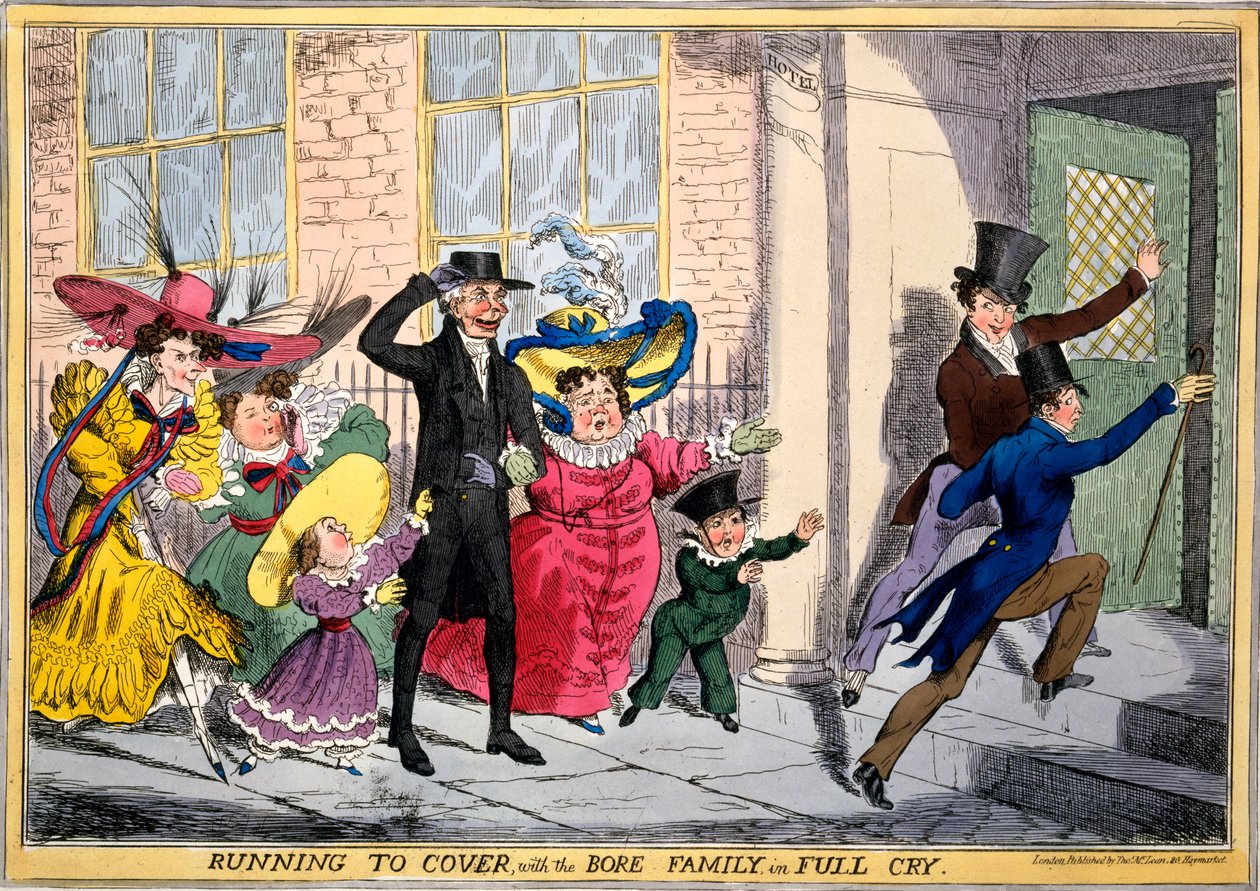 Springer till täcket med Bore Family in Full Cry, c.1830 (handfärgad gravyr) av English School
