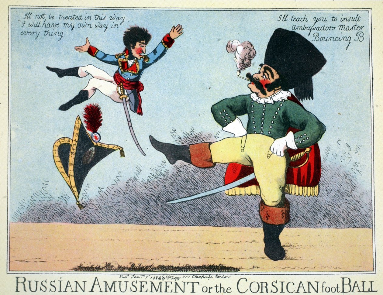 Russian Amusement eller den korsikanska fotbollen, pub. av Thomas Tegg, Cheapside, London, januari 1814 (handfärgad gravyr) av English School