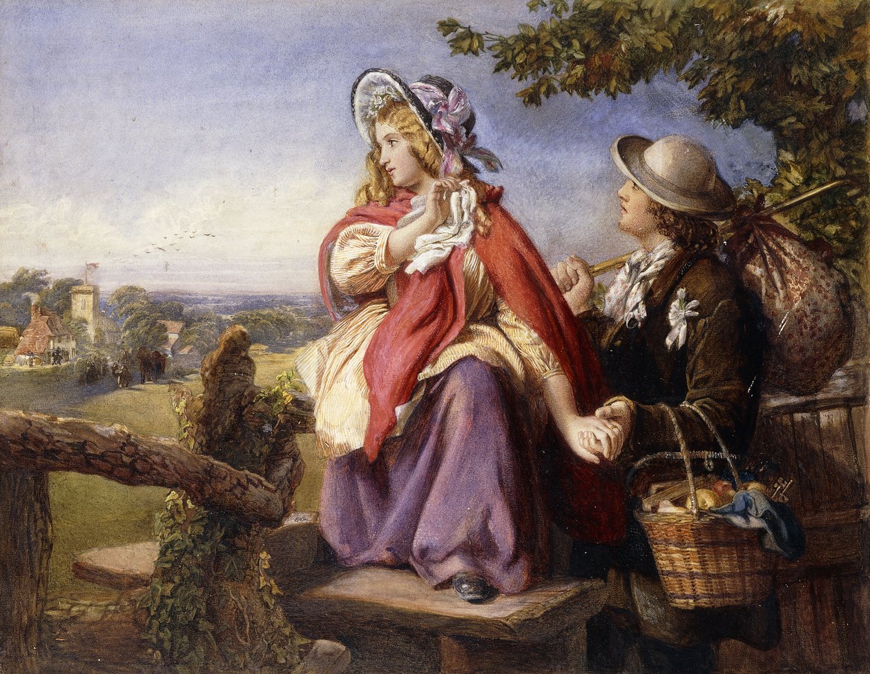 Rustika älskare som korsar en stil, c.1860 av English School
