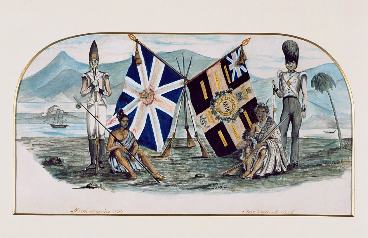 Rutlandshire Regiment, Nordamerika 1759, Nya Zeeland 1845, ca 1850 (wc på papper) av English School