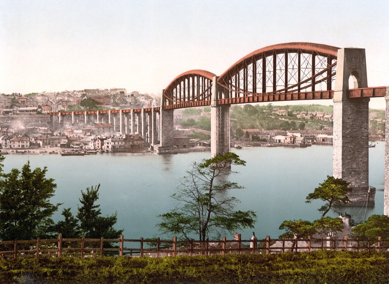 Saltash Bridge, Plymouth (handfärgat foto) av English School