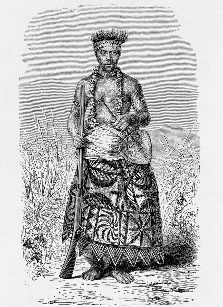Samoansk krigare i tapakläder, från 