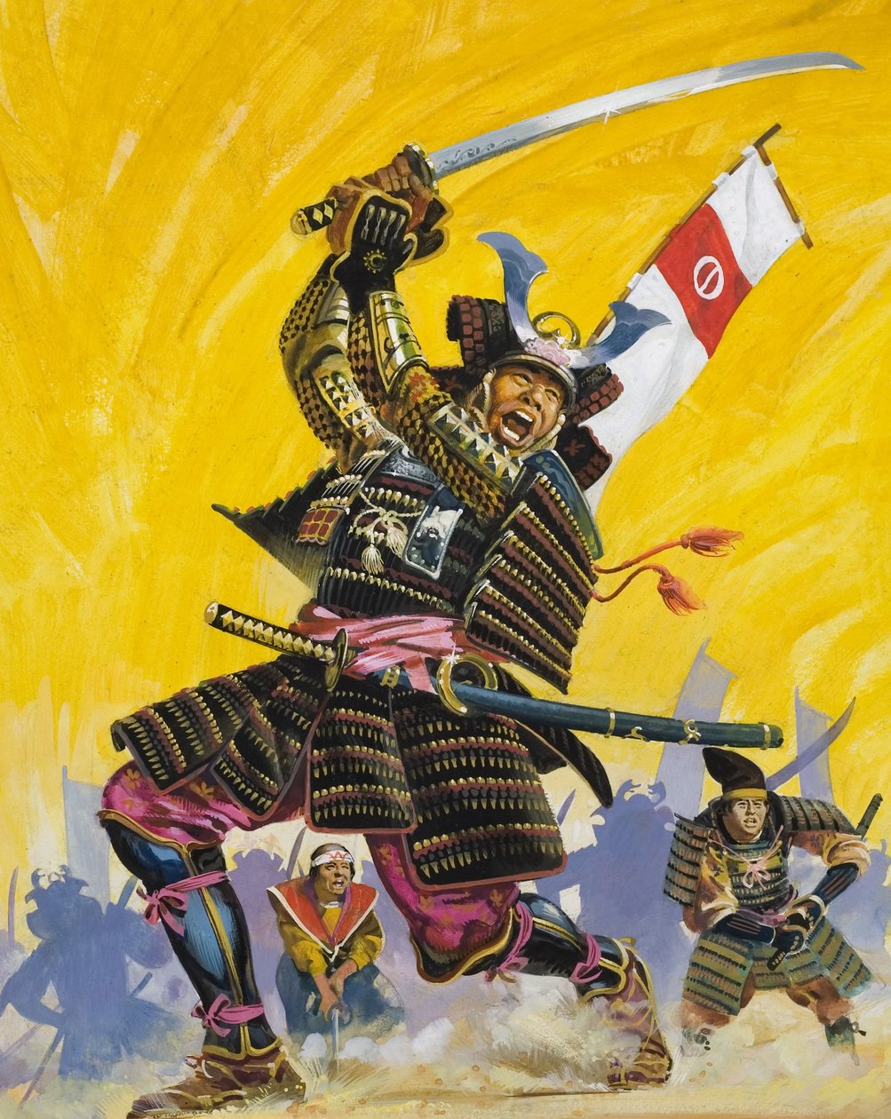 Samurai Warriors (gouache på papper) av English School